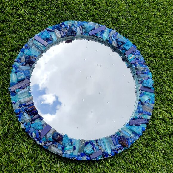 Mirror round with blue crystals - Picture 6 of 7